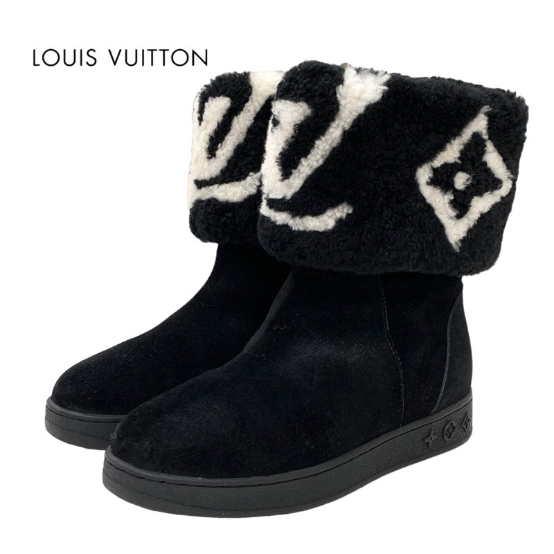 ルイヴィトン LOUIS VUITTON スノードロップライン モノグラム ブーツ 遊撃手ブーツ ムートンブーツ 靴 シューズ 折りかえし スエードクロス 黒いこと 差し上げ物 差し上げ物 貨物輸送無料