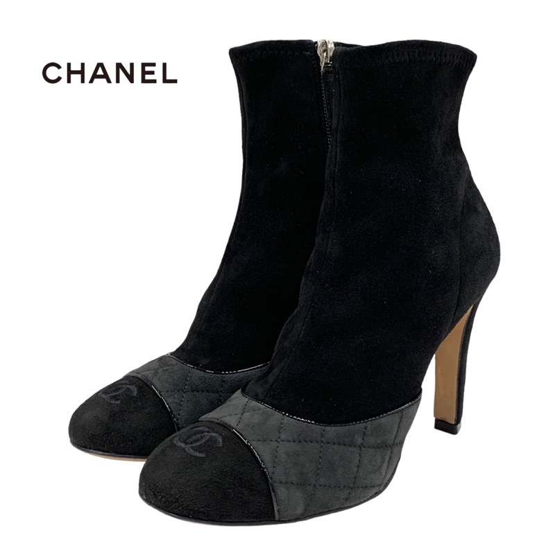 CHANELショートブーツ CHANEL シャネル ショートブーツ カーフ パテントレザー ブラック #37