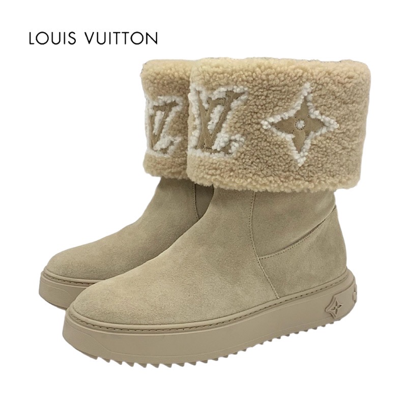 ルイヴィトン LOUIS VUITTON スノードロップライン モノグラム ブーツ 遊撃手ブーツ ムートンブーツ 靴 シューズ 折りかえし スエードクロス ベージュ 差し上げ物 差し上げ物 貨物輸送無料