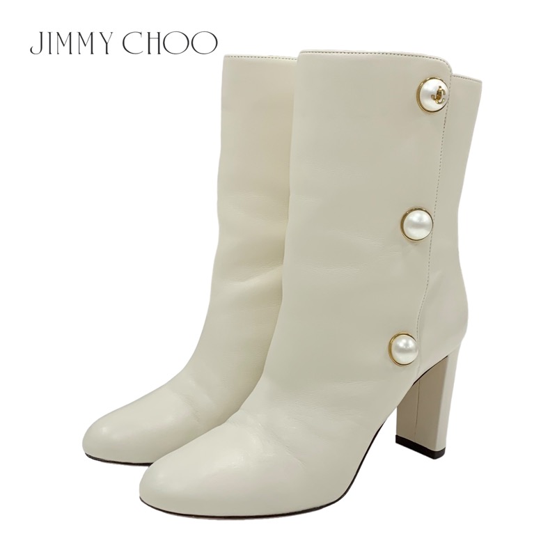ジミーチュウ JIMMY CHOO RINA 85 ブーツ ショートブーツ 靴 シューズ パール レザー アイボリー ギフト プレゼント 送料無料