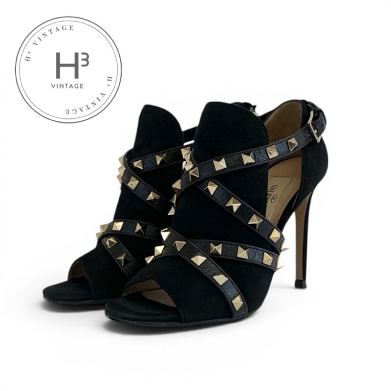 ヴァレンティノ VALENTINO ブーツ ショートブーツ 靴 シューズ スエード ブラック ゴールド ブーティ ロックスタッズ|H3(エイチスリー)店
