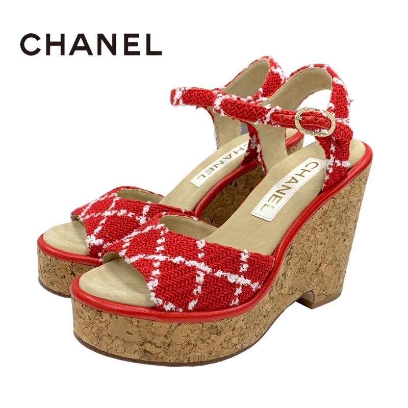 美品 CHANEL シャネル ツイード リボン ココマーク ミュール シャネル ココマーク 20A ツイード×レザー ミュール 35 1/2C
