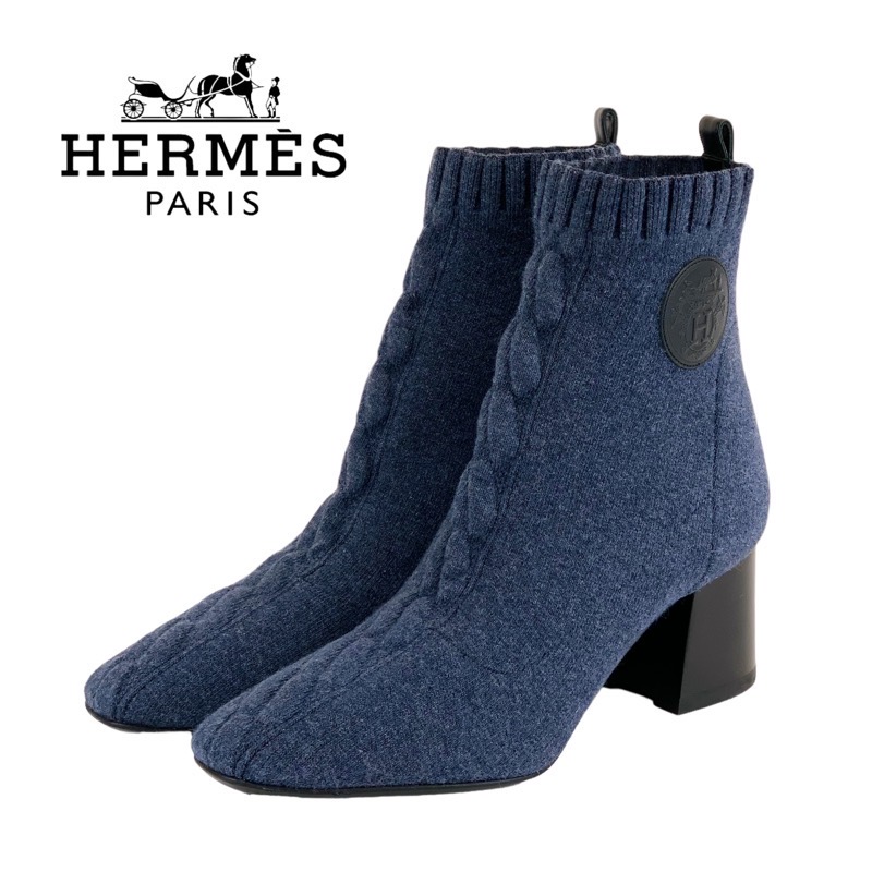 エルメス HERMES ヴォルヴェール ブーツ ショートブーツ 靴 シューズ ファブリック レザー ブルー ブラック ソックスブーツ エクスリブリス ニット 39,683円