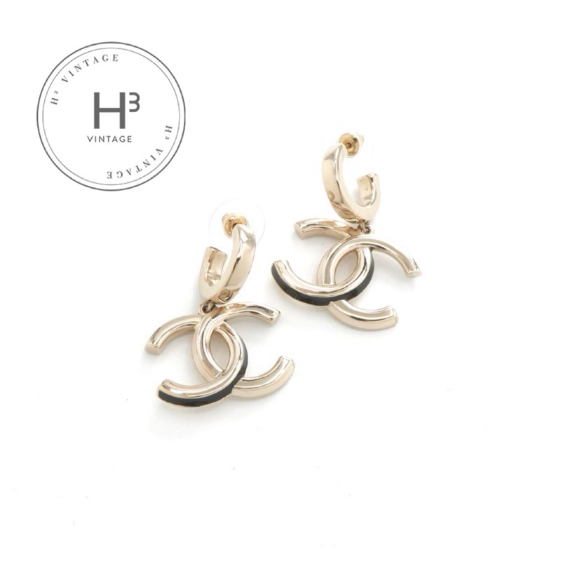 シャネル　フープピアス CHANEL シャネル フープピアス ココマーク ラインストーン ブラック