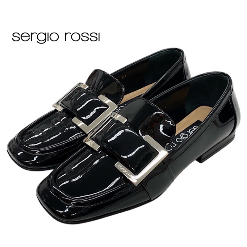 セルジオロッシ sergio rossi 置き目毛革 革靴 靴 シューズ 専売特許 黒いこと 黒 滑っこいシューズ バックル ローファー-靴