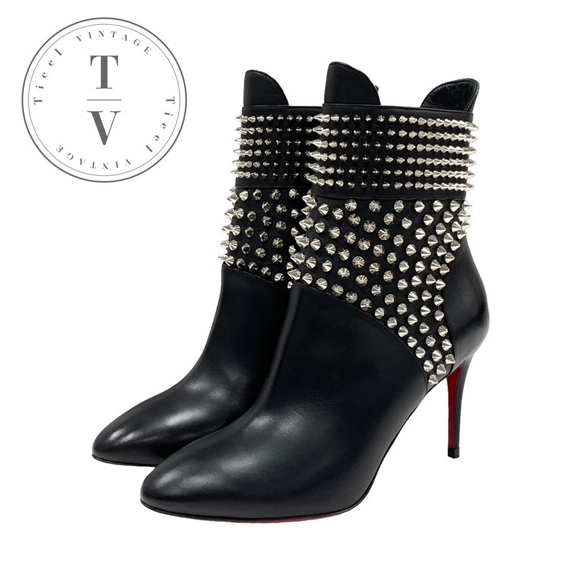 クリスチャンルブタン Christian Louboutin HONGROISE 85 ブーツ ショートブーツ 靴 シューズ レザー ブラック 黒 シルバー 未使用 スパイク スタッズ|H3(エイチスリー)店