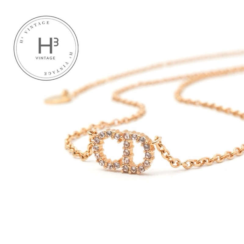 クリスチャンディオール CHRISTIAN DIOR ClairDLune ネックレス ペンダント チョーカー ゴールド CDロゴ ラインストーン｜H3（エイチスリー）店
