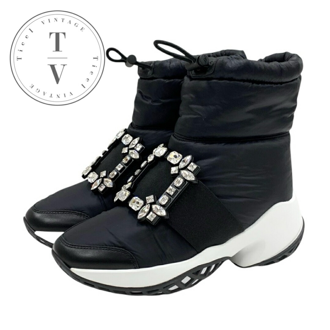 Roger Vivier バックル付きブラックレザーワークブーツ 24cm Roger Vivier バックル付きブラックレザーワークブーツ 24cm ショート