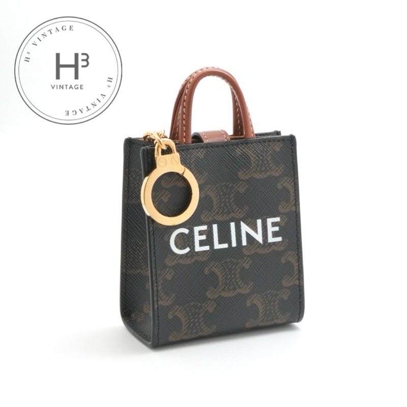 セリーヌ CELINE チャーム ブラウン ゴールド トリオンフキャンバス ロゴ マイクロ バーティカル カバ|H3(エイチスリー)店