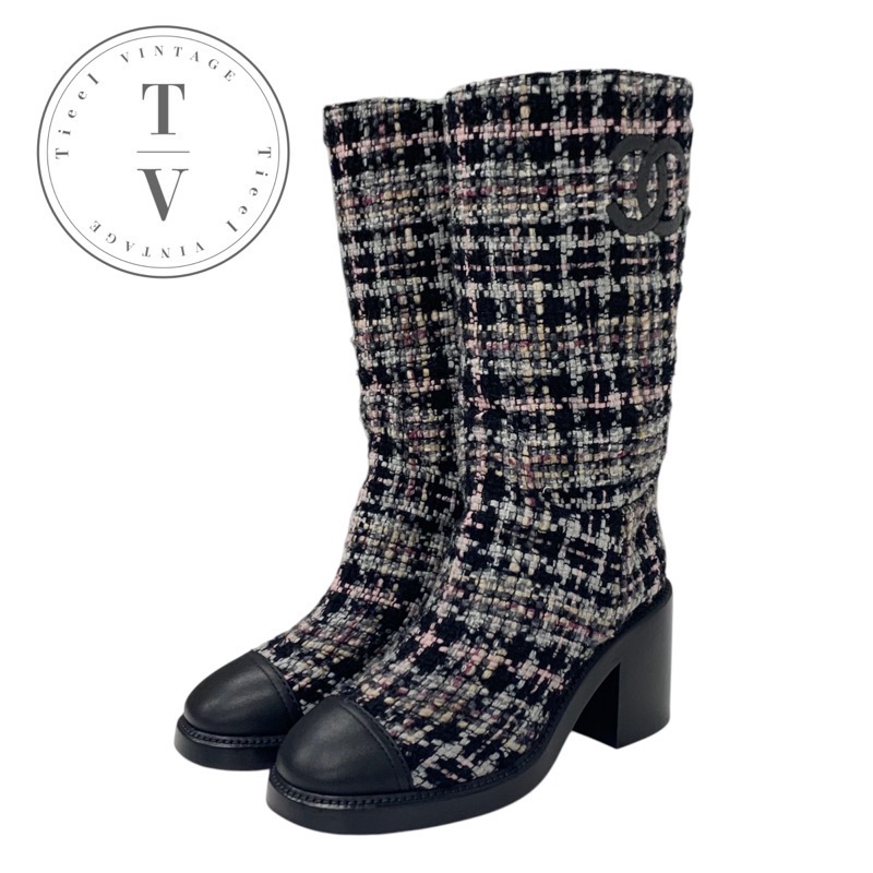 シャネル CHANEL ブーツ ロングブーツ 靴 シューズ ツイード レザー ブラック レースアップ ココマーク ラメ 楽天市場】シャネル CHANEL ブーツ ロングブーツ 靴 シューズ ツイード