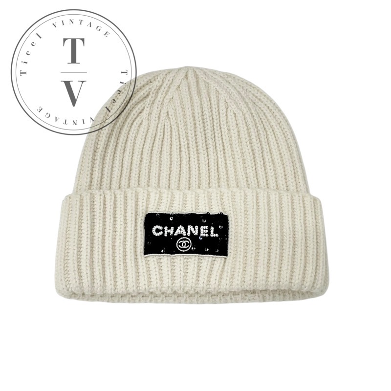 CHANEL ニット帽 ホワイト 中古・古着通販】CHANEL (シャネル) ココマークカシミヤニット帽