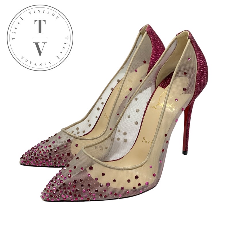 【良品】クリスチャンルブタン・FOLLIES STRASS 100・ベージュ Follies Strass - 100 mm パンプス - ストラス（クリスタル