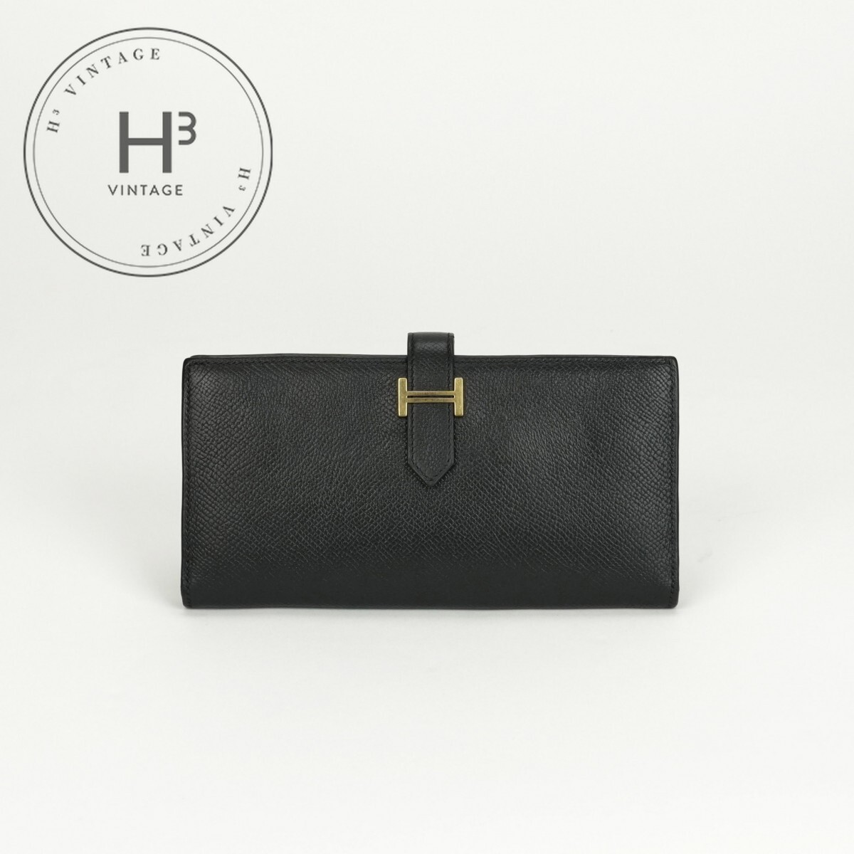 【上品なロゴがアクセント♪】HERMES ベアン スフレ ウォレット エルメス】ベアン スフレ ヴォーエプソン エトゥープ Hロゴ 財布