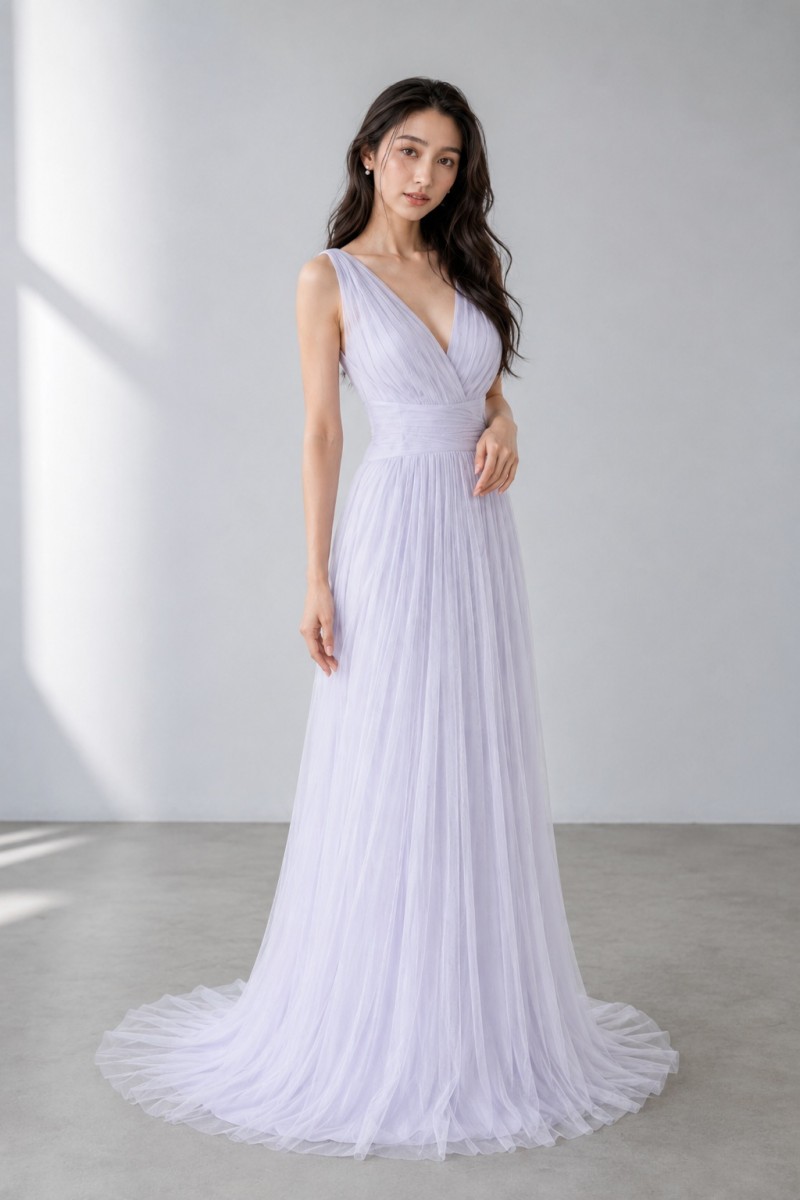モニークルイリエ Monique Lhuillier スレンダーライン 御芽出度お召しもの パープル 紫 一塁手所有権者 パープル チュール
