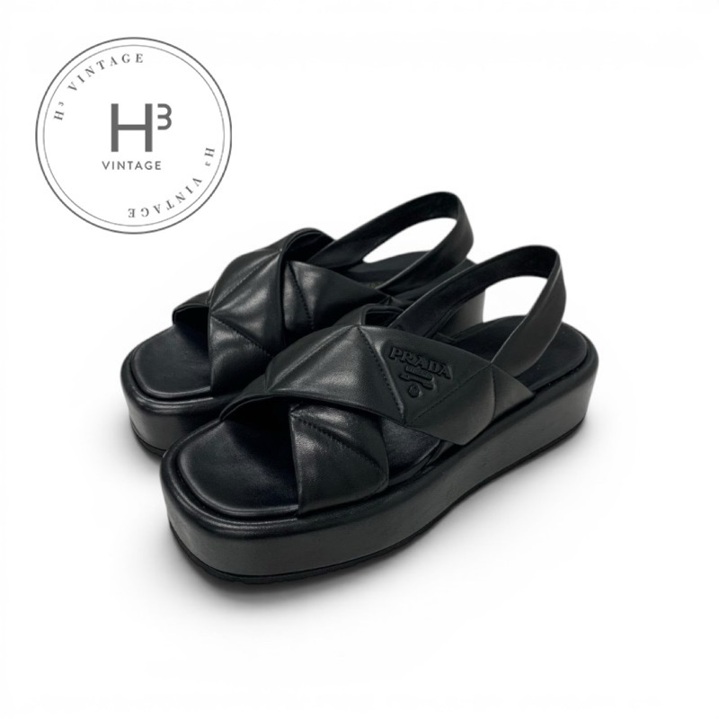 プラダ PRADA サンダル 靴 シューズ なめし革 黒いこと 黒 ロゴタイプ パデッドナッパ