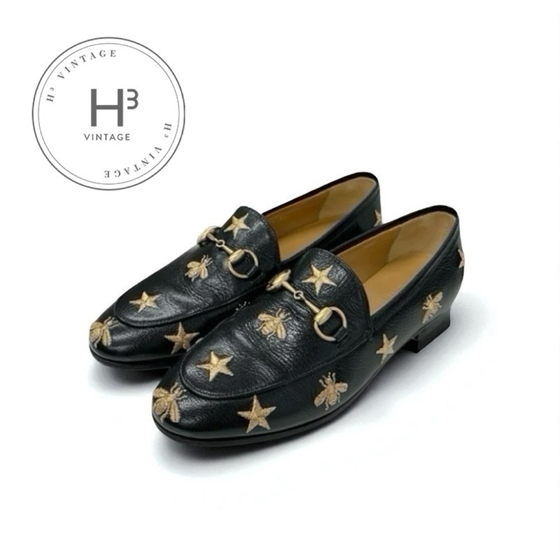 GUCCI グッチ　ブリクストン　ホースビット　ローファー　38 1/2 黒金 ブリクストン〕レザー ホースビット ローファー ・ブラック