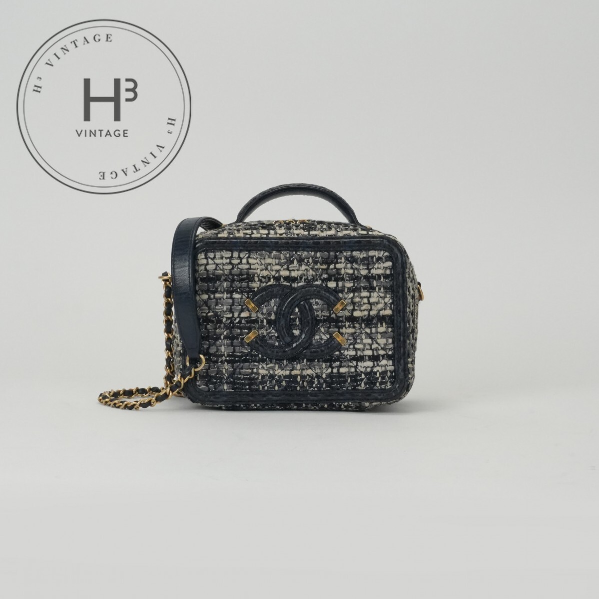 シャネル CHANEL マトラッセ CCフィリグリー バッグ トートバッグ ショルダーバッグ パイソン ツイード ブルー ネイビー Blue Navy 青 紺 ゴールド金具 ハンドバッグ