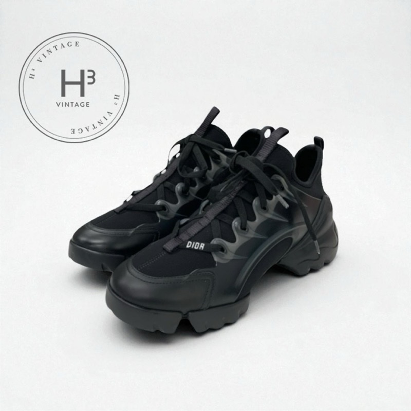 クリスチャンディオール CHRISTIAN DIOR D-Connect スニーカー 靴 シューズ ラバー ファブリック レザー ブラック 黒 未使用 ロゴ|H3(エイチスリー)店