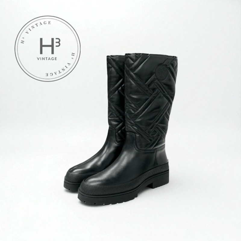 HERMES エルメス レザーロングブーツ レースアップ ダークブラウン 37