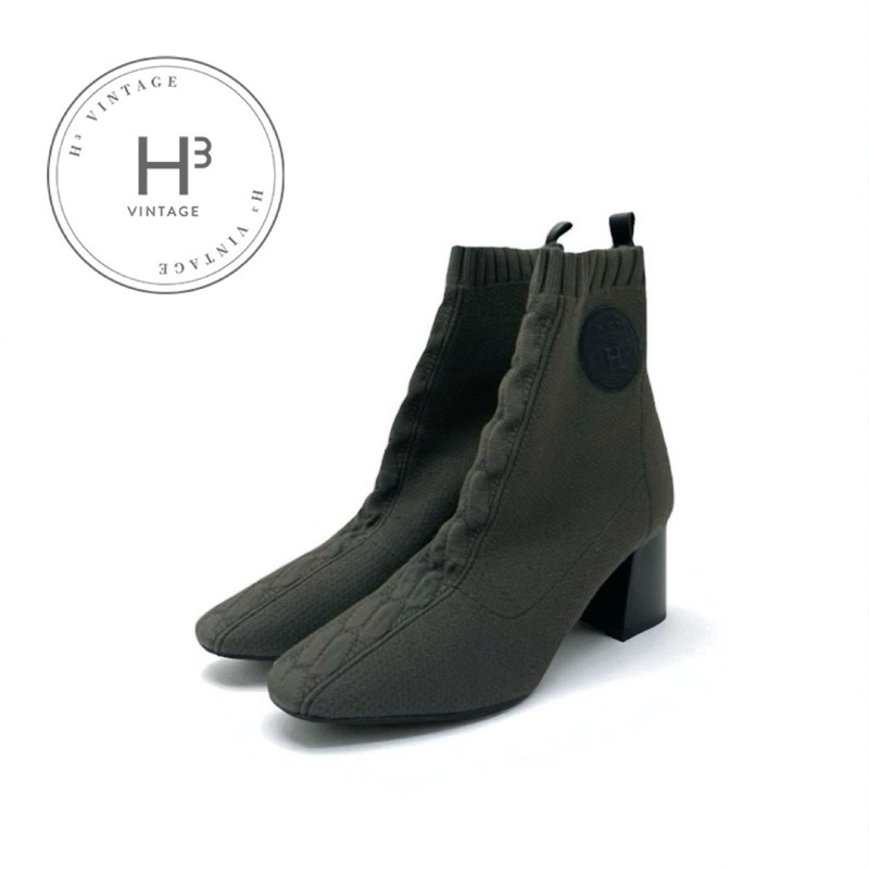 エルメス HERMES ヴォルヴェール ブーツ ショートブーツ 靴 シューズ ファブリック カーキ ニット エクスリブリス ソックスブーツ