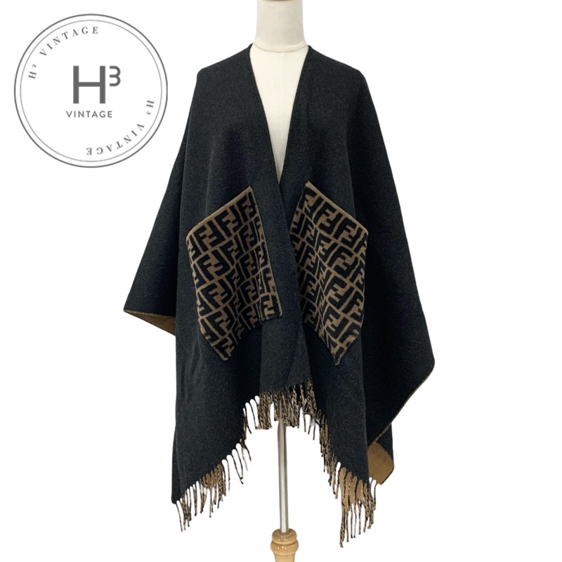 極美品♡FENDI FFロゴポンチョ カシミヤウール　フェンディ　ストール FENDI - 【本物保証】 希少 レア 新品同様 フェンディ FENDI