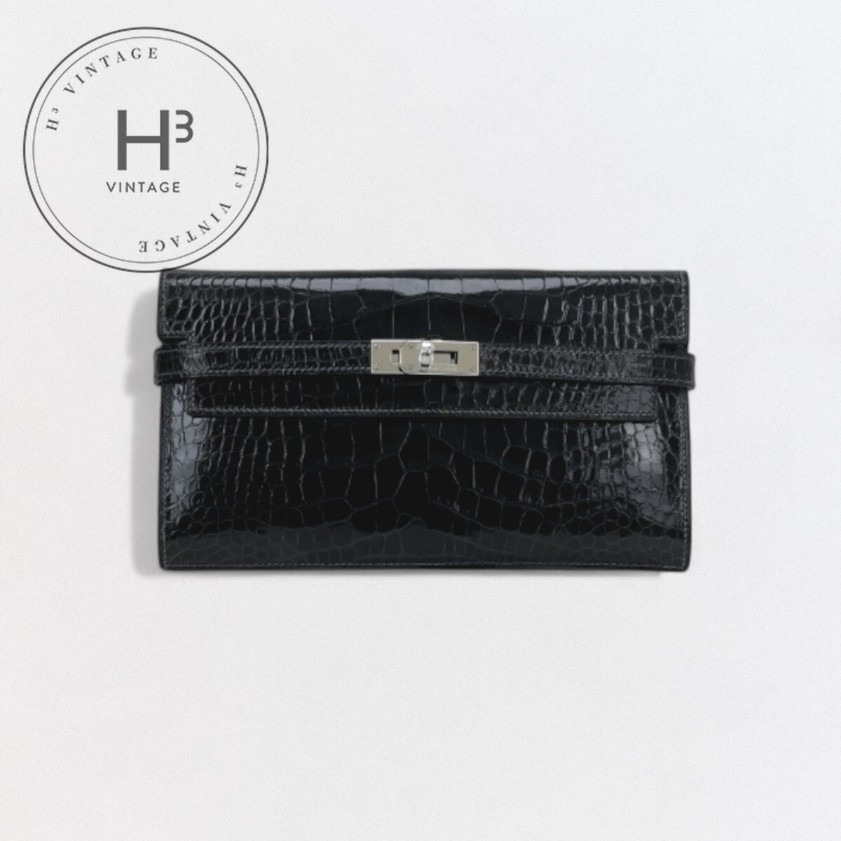 エルメス HERMES ケリーウォレット ケリーウォレットロング 財布 長財布 ロングウォレット アリゲーター クロコダイル グラファイト Graphite グレー Gray シルバー金具