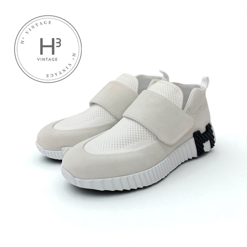エルメス HERMES H スニーカー 靴 シューズ スエードクロス 布切れ 白いこと 白 未当て嵌める ベルクロ レディース靴-靴