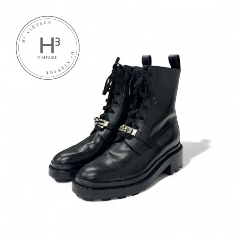 エルメス HERMES ファンク ブーツ 遊撃手ブーツ 靴 シューズ なめし革 黒いこと 黒 しろがね色 ケリー金具 スピード競技繰り上げる