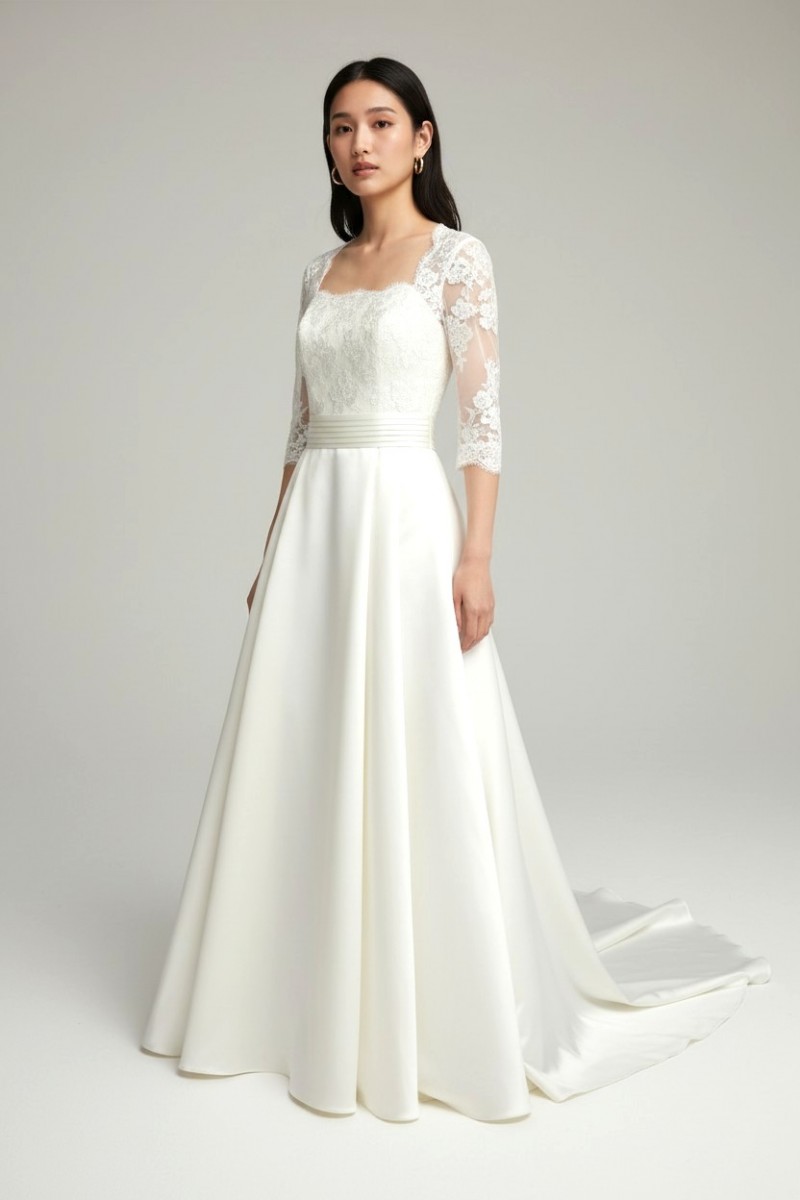 プロノビアス PRONOVIAS LESLIE A伝達ルート 華燭の典御召しもの 象牙色 白 一塁手所有権者 繻子 スピード競技