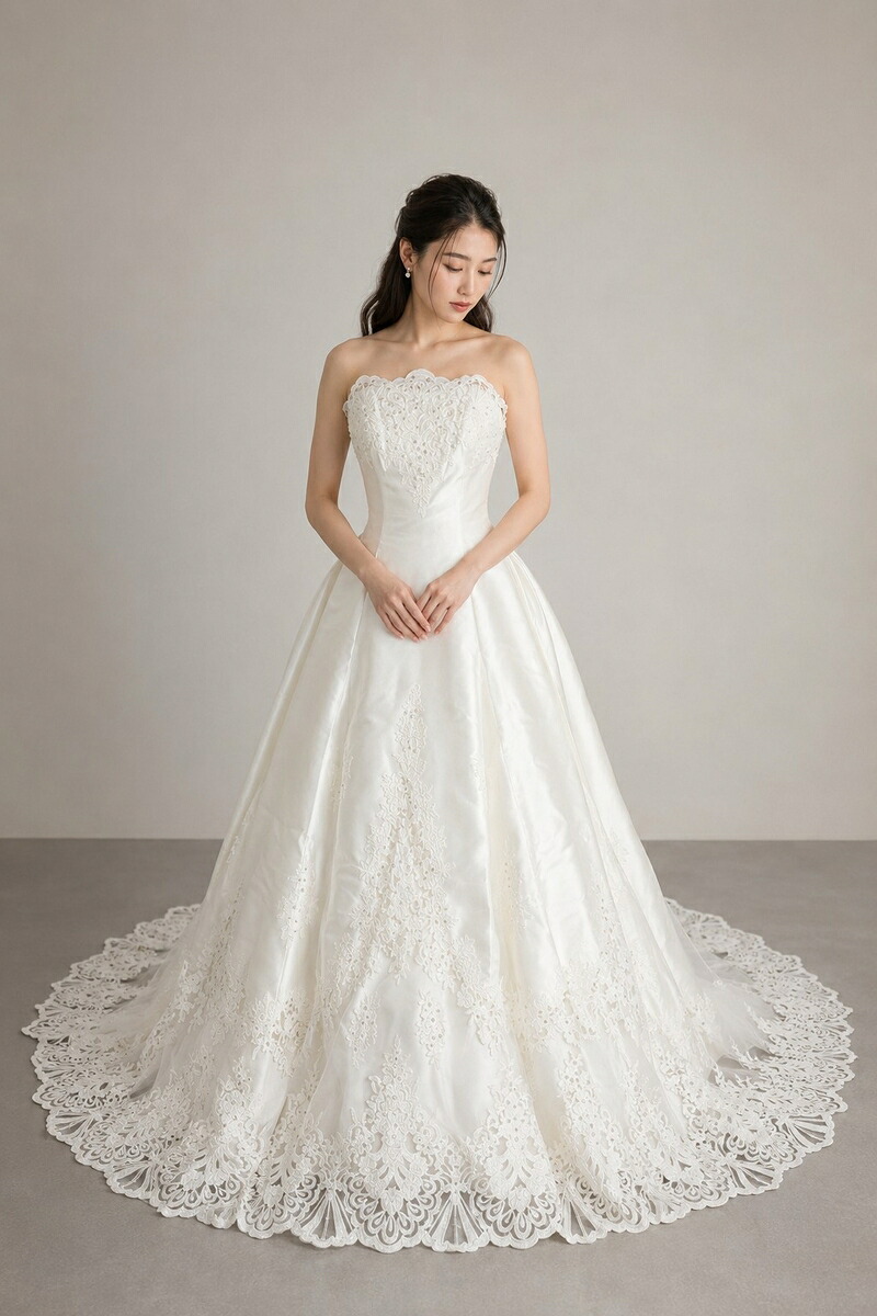 エメ AIMER Aライン ウェディングドレス ホワイト ファーストオーナー ベアトップ 刺? 37,180円