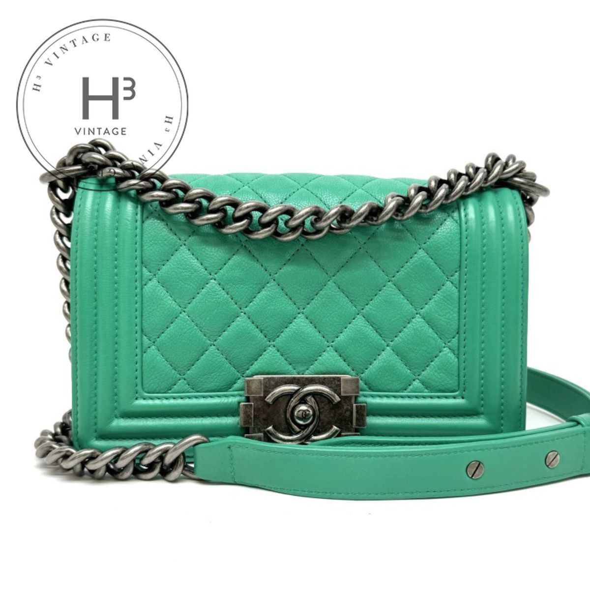 シャネル CHANEL 男の子シャネル 御徒面子 ショルダーバッグ カーフスキン 緑であること Green 緑 しろがね色金具 チェーン店ショルダーバッグ ダブルチェーン店 ココマーク マトラッセ