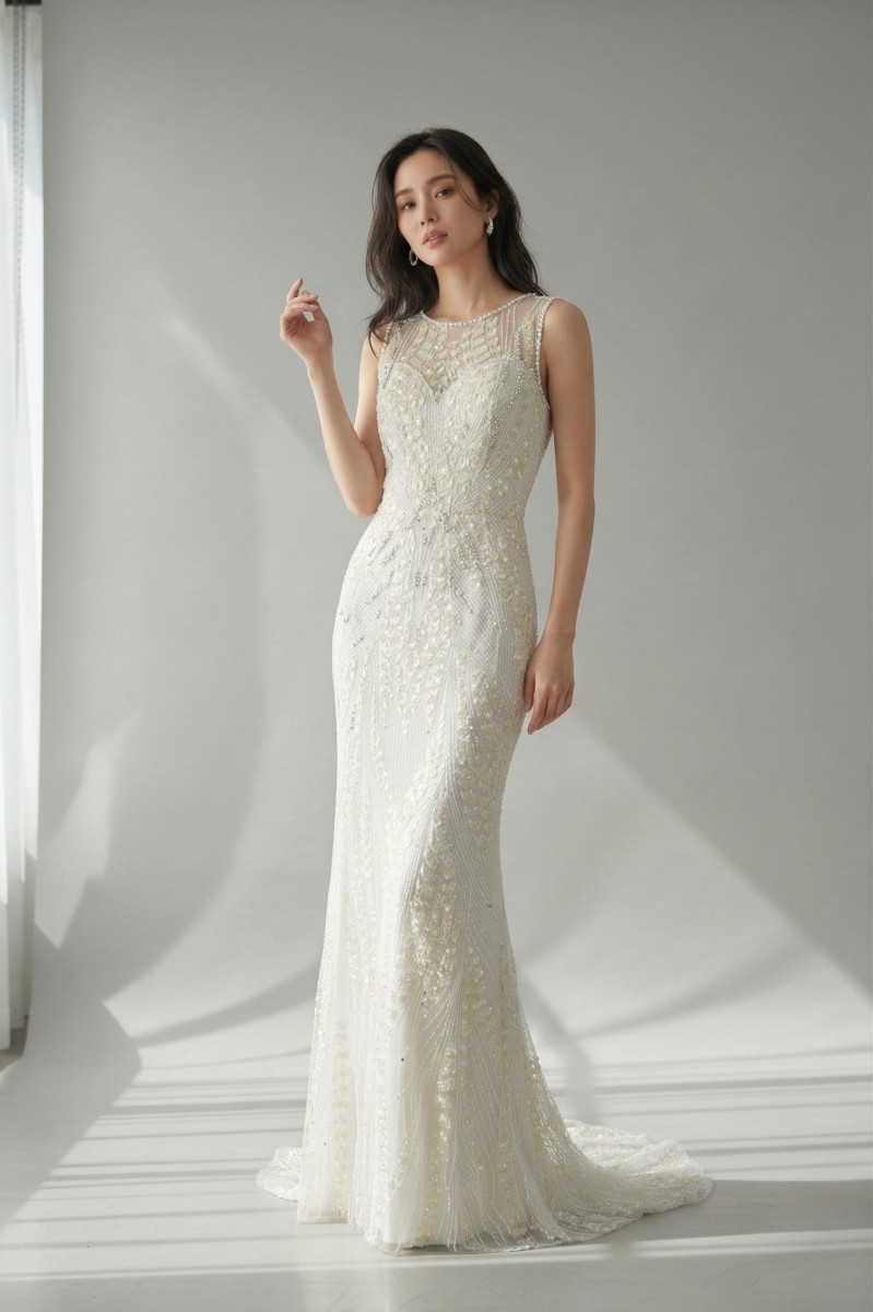 ジェニーパッカム Jenny Packham ハーミア Hermia スレンダーライン 華燭の典御召しもの 白いこと 白 一塁手所有権者 ノースリーブ ビーズ刺しゅう