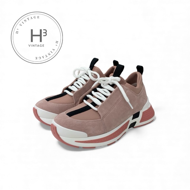 エルメス HERMES ジャスト スニーカー 靴 シューズ スエードクロス 布切れ さくら色 黒いこと 白いこと 未当て嵌める 靴-スニーカー-レディース靴