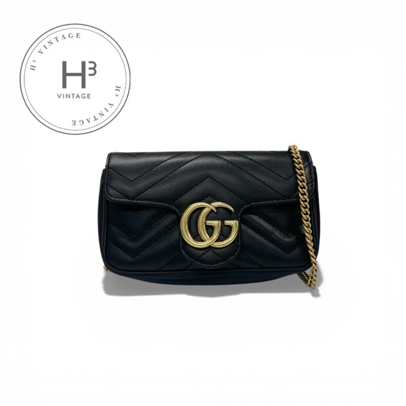 グッチ GUCCI バッグ ショルダーバッグ ブラック 黒 ゴールド GGマーモント キルティング チェーン ミニ｜H3（エイチスリー）店