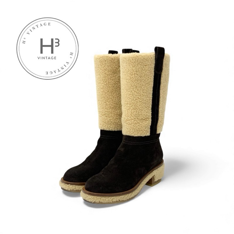 シャネル CHANEL ブーツ ロングブーツ 靴 シューズ 羊肉 スエードクロス 赤銅色 ベージュ ココマーク