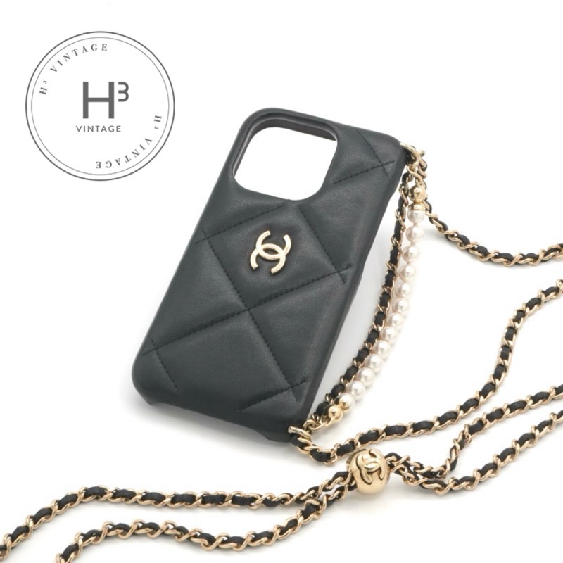 シャネル CHANEL 持ちはこぶ・スマホアクセサリー 黒いこと ゴールド ココマーク パール マトラッセ 子ヒツジひと肌 iPhone15pro iPhone容れもの チェーン店