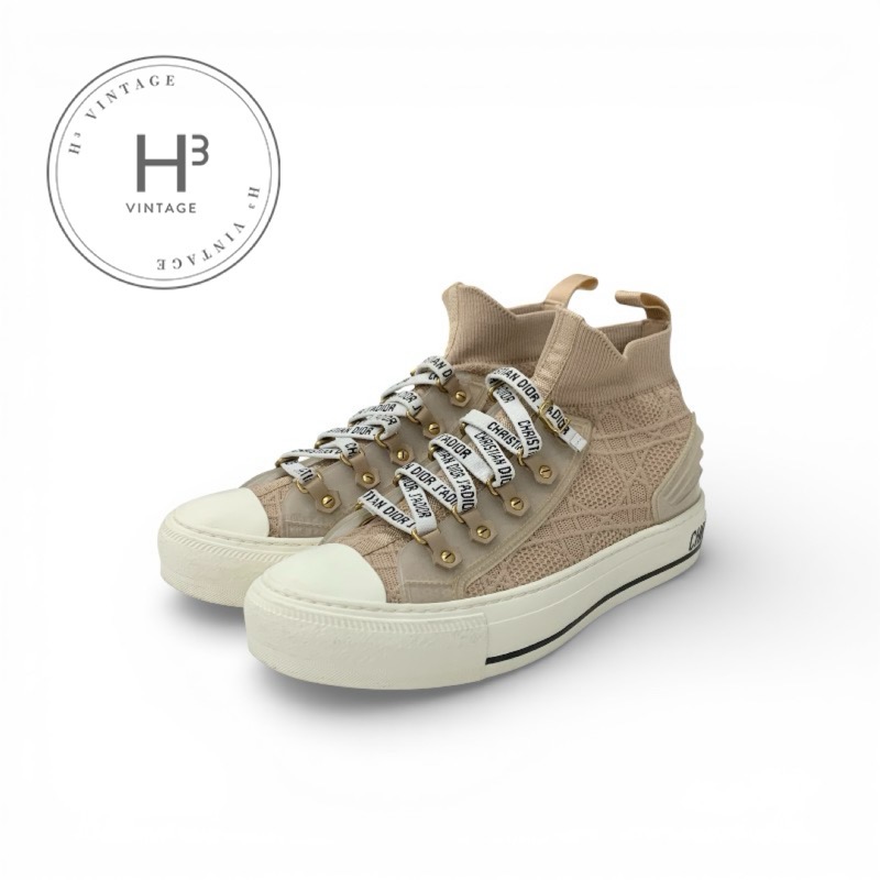 ディオール CHRISTIAN DIOR WALKNDIOR スニーカー 靴 シューズ 編み物 天然ゴム さくら色ベージュ ロゴタイプ ハイカットスニーカー