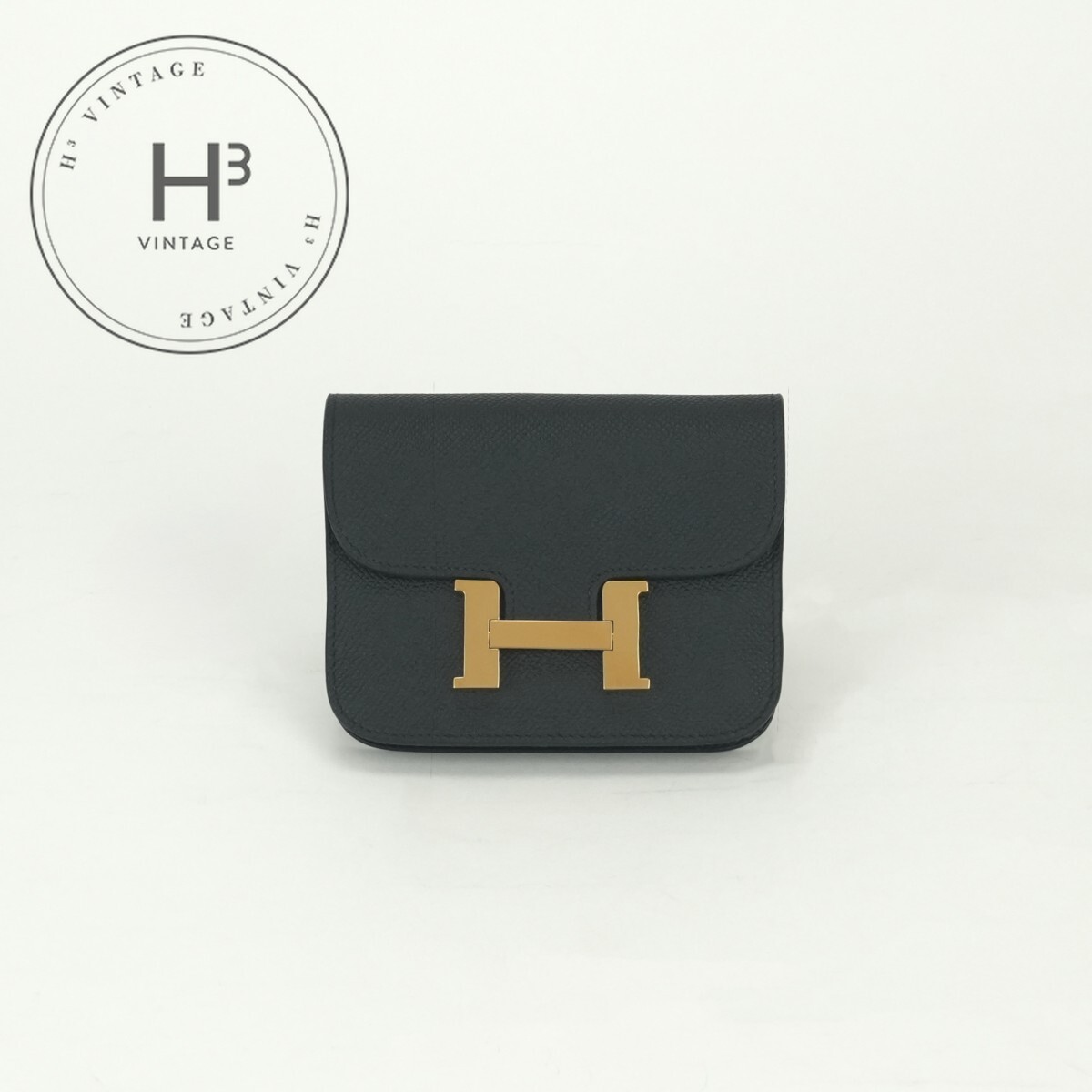 エルメス HERMES コンスタンススリム コンスタンス か細い 金入れ 二つ折り金入れ ミニ金入れ ミニウォレット エプソン ノワール Noir 黒いこと Black 黒 ゴールド金具 ヴォーエプソン