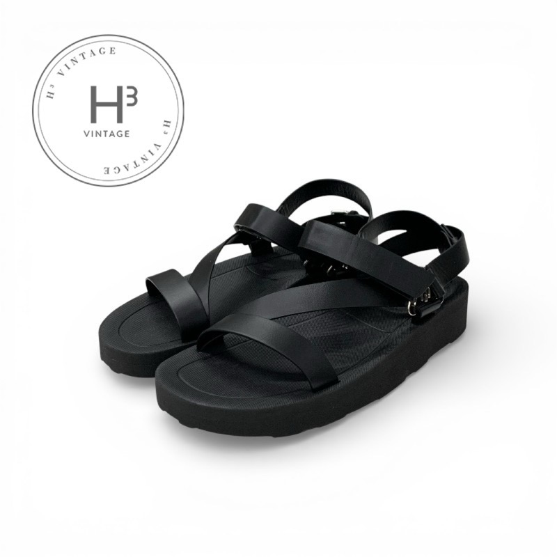 エルメス HERMES エニド サンダル 靴 シューズ なめし革 黒いこと 黒 しろがね色 Hディアマンバックル ベルクロ 同盟罷工一回り 運動競技サンダル