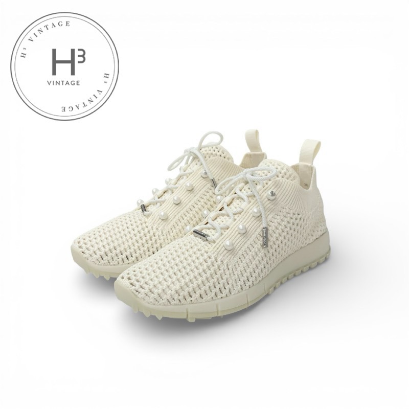 ジミーチュウ JIMMY CHOO ヴェレス スニーカー 靴 シューズ クロシェニット ラテ 未当て嵌める ロゴタイプ パール 編み込み