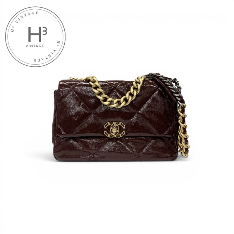 シャネル CHANEL CHANEL19 バッグ ショルダーバッグ ボルドー ゴールド シルバー ラージ ハンドバッグ ココマーク ターンロック チェーン｜H3（エイチスリー）店 312,840円