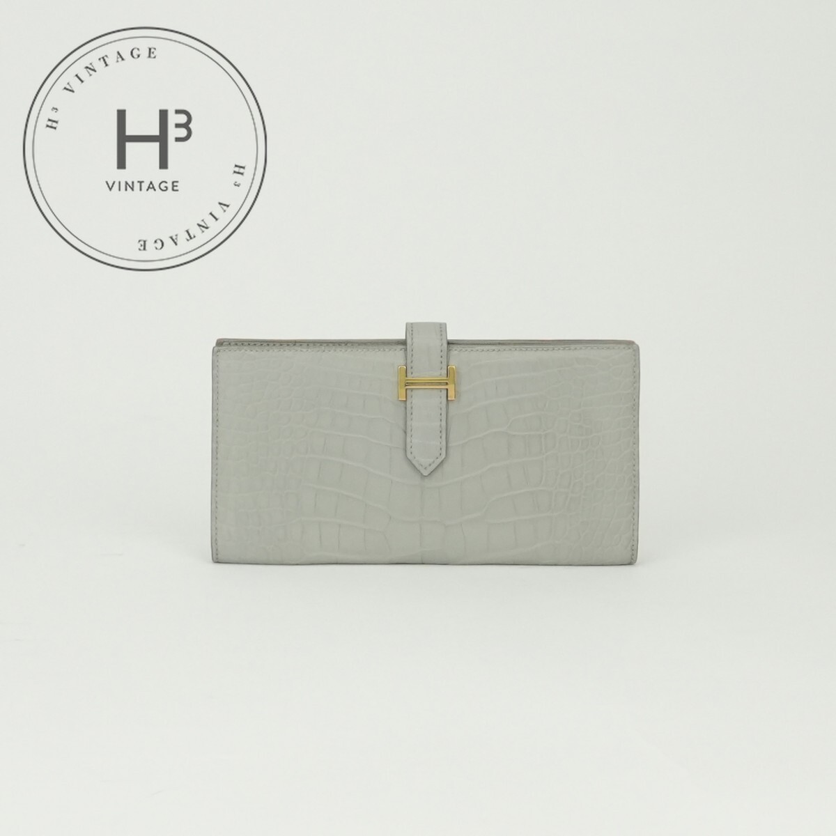 エルメス HERMES ベアンスフレ ベアン スフレ 札入れ 長札入れ ロングウォレット アリゲーター クロコダイル パール薄墨色 Pearl Gray 薄墨色 Gray 薄墨色 ゴールド金具 異国的