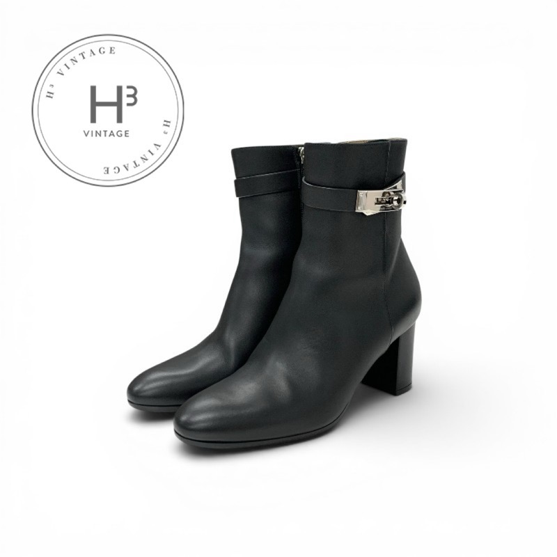 エルメス HERMES サンジェルマン ブーツ 遊撃手ブーツ 靴 シューズ なめし革 黒いこと 黒 しろがね色 ケリー金具