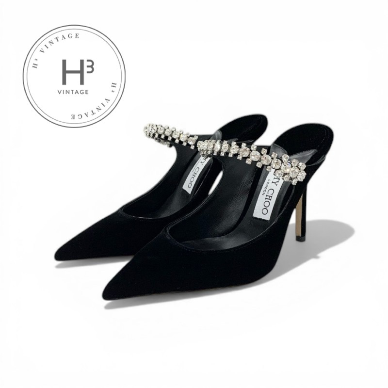 ジミーチュウ JIMMY CHOO ビング 100 パンプス 靴 シューズ 天鵞絨 黒いこと 黒 ビジュー ミュール 寄りあいシューズ