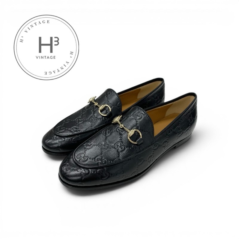 グッチ GUCCI 置き目毛皮 革靴 靴 シューズ なめし革 黒いこと ゴールド 未当てはめる 配管ビット ロゴタイプ