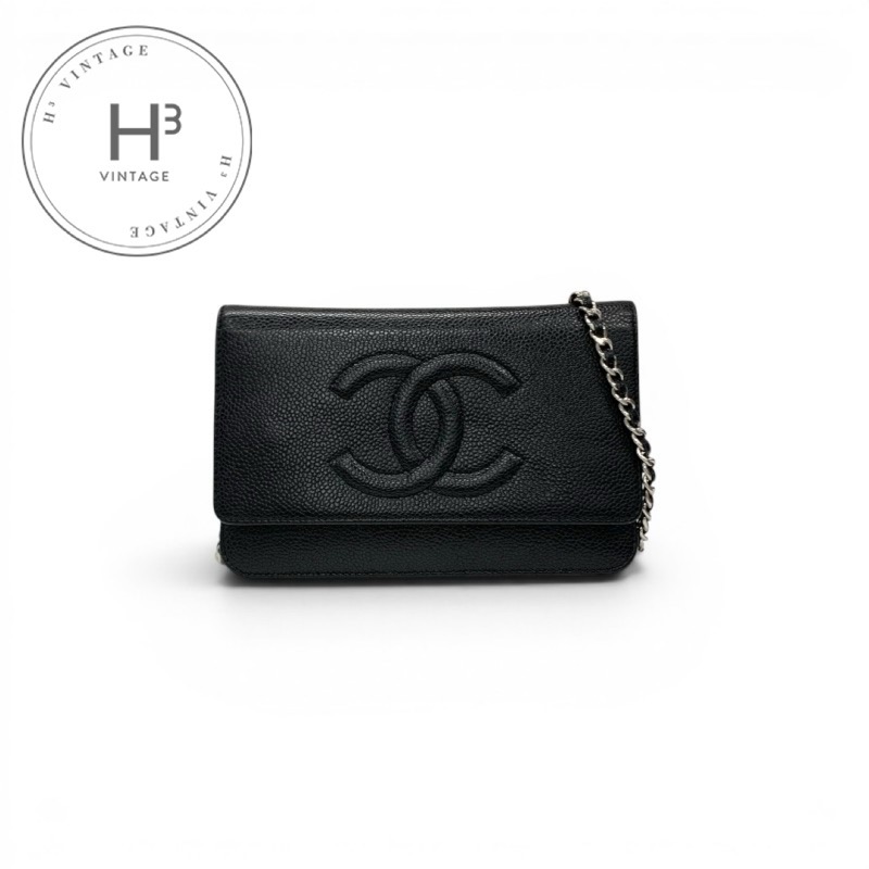 シャネル CHANEL 御徒面子 ショルダーバッグ 黒いこと しろがね色 ココマーク チェーンウォレット