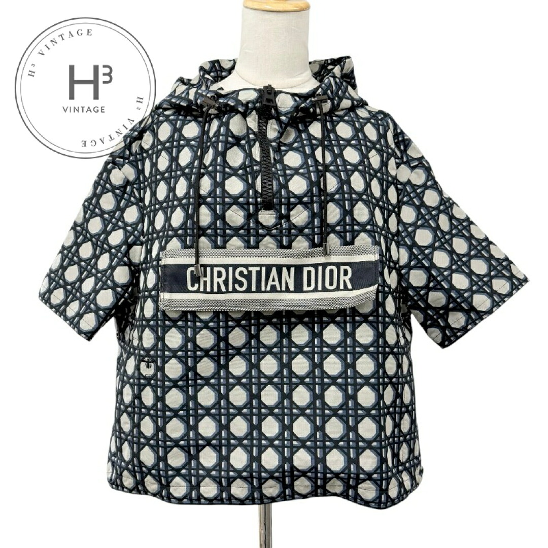 ディオール CHRISTIAN DIOR トップス ポリエステル 米国海軍 薄墨色 黒いこと 遊撃手捩り パーカ ロゴタイプ ハーフジップ フーディ 上衣