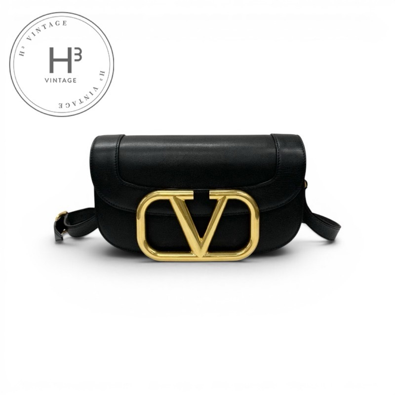 ヴァレンティノ VALENTINO スーパーヴィー バッグ ショルダーバッグ レザー ブラック 黒 ゴールド Vロゴ|H3(エイチスリー)店