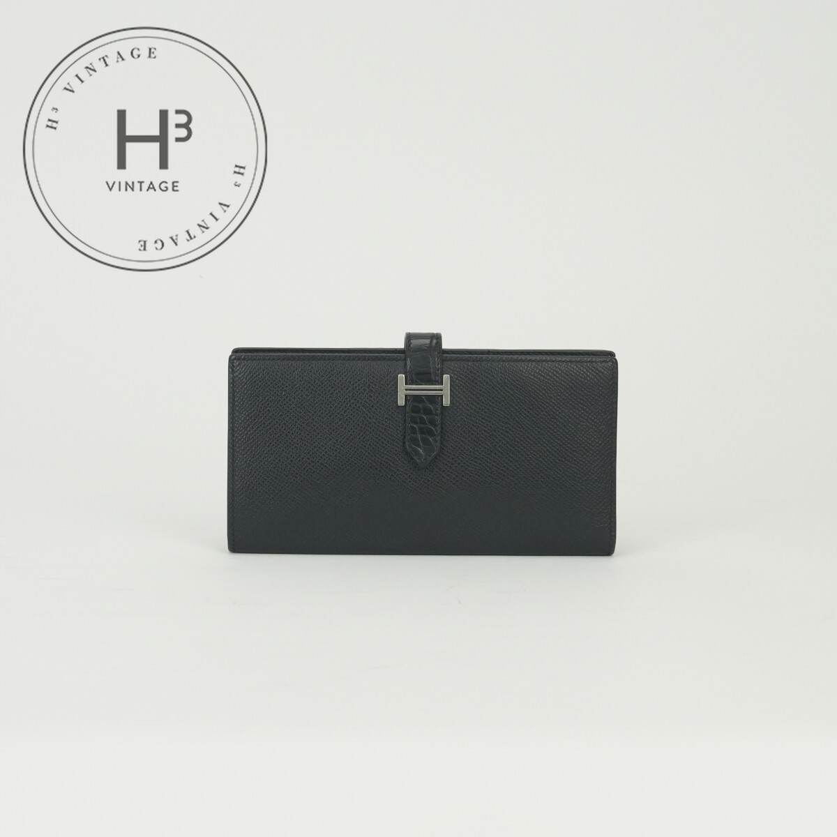 エルメス HERMES ベアンスフレタッチ ベアン スフレ 触れ合う 札入れ 長札入れ ロングウォレット エプソン アリゲーターマット ノワール Noir 黒いこと Black 黒 しろがね色金具 ヴォーエプソン