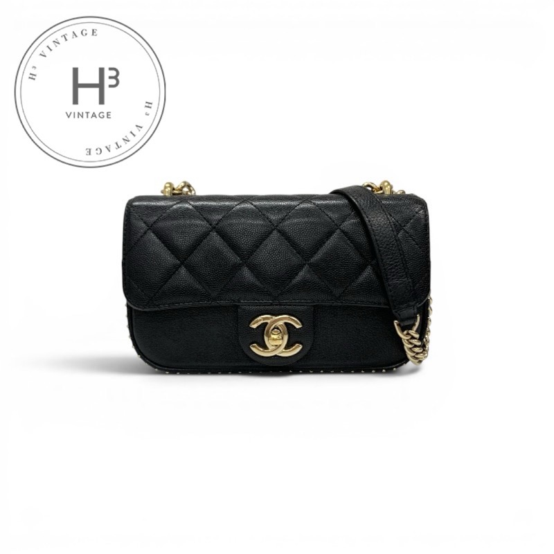 シャネル CHANEL バッグ ショルダーバッグ キャビアスキン ブラック 黒 ゴールド マトラッセ シングルフラップ ココマーク チェーン スタッズ ターンロック 2WAY ハンドバッグ|H3(エイチスリー)店